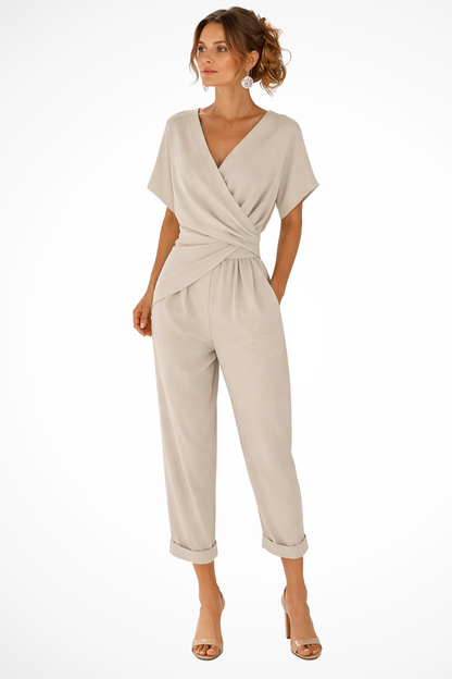 Combinaison courte portefeuille pour femme – Manches courtes et poches – Style décontracté d'été