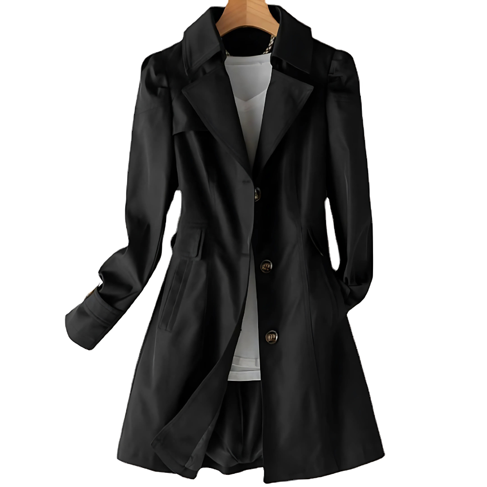 Women's fitted trench coat with buttons and classic collar - Elegant and timeless
