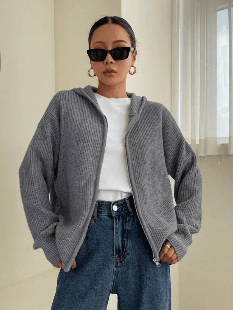 Hoodie zippé en tricot pour femme