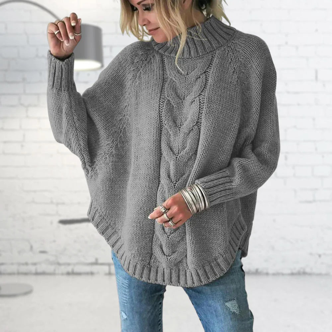Pull en maille col roulé bleu pour femme – Chandail ample et décontracté