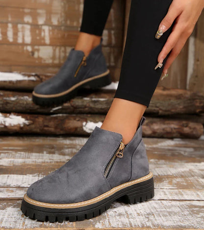 Bottines Confort Femme – Bout Rond avec Plateforme et Fermeture Zippée