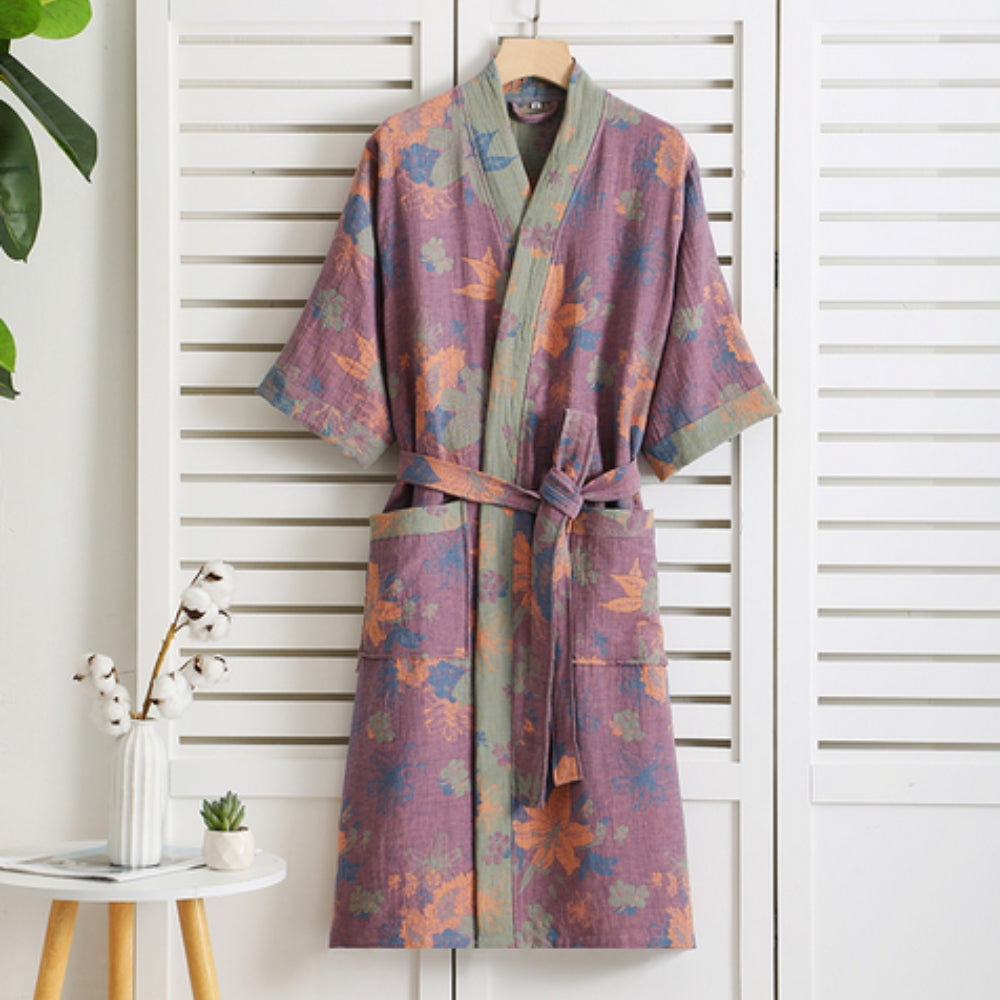 Peignoir en Coton Luxueux au Style Élégant Intemporel