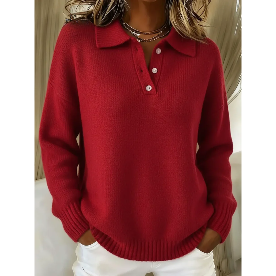 Pull Maille Femme Coupe Ample – Polo Col Classique Manches Longues