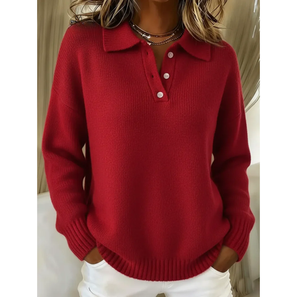 Pull Maille Femme Coupe Ample – Polo Col Classique Manches Longues