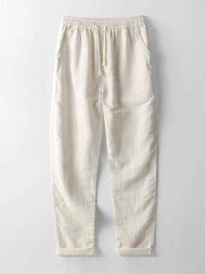 Ensemble Homme Été Coton Lin – Chemise Manches Courtes et Pantalon Décontracté