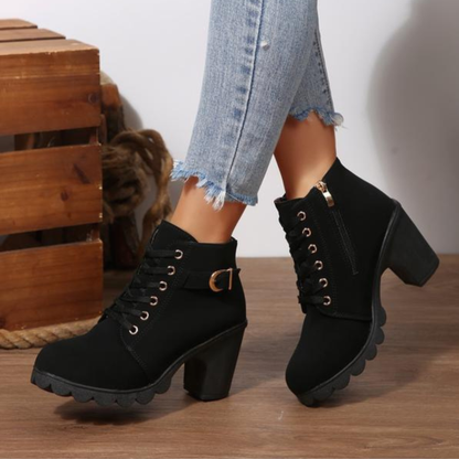 Bottes Courtes Femme Chic à Lacets – Style Confort avec Boucle Métallique