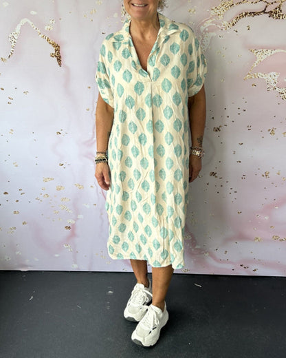 Robe Midi Décontractée en Lin Femme – Robe d’Été Légère à Col en V