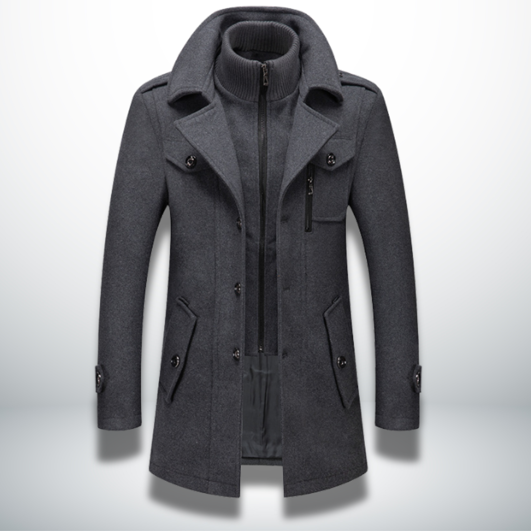 Manteau Peacoat en Laine Mélangée pour Homme – Veste à Double Col avec Fermeture Zippée Intégrale