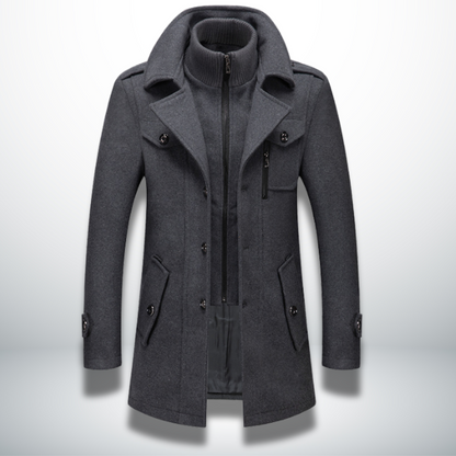 Manteau Peacoat en Laine Mélangée pour Homme – Veste à Double Col avec Fermeture Zippée Intégrale