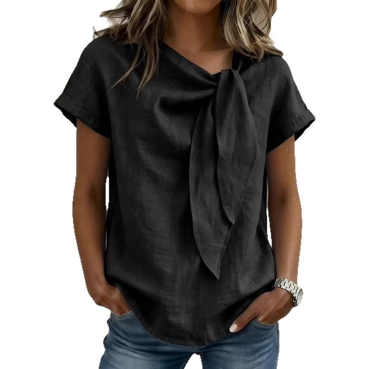 Camiseta de mujer de manga corta en algodón mezclado ligero