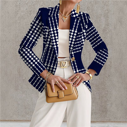 Marineblå blazer til kvinder med hvide prikker – Chic, elegant og afslappet stil