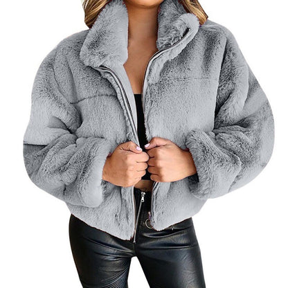Chaqueta de punto de imitación de piel con cremallera - Cálida y con cremallera