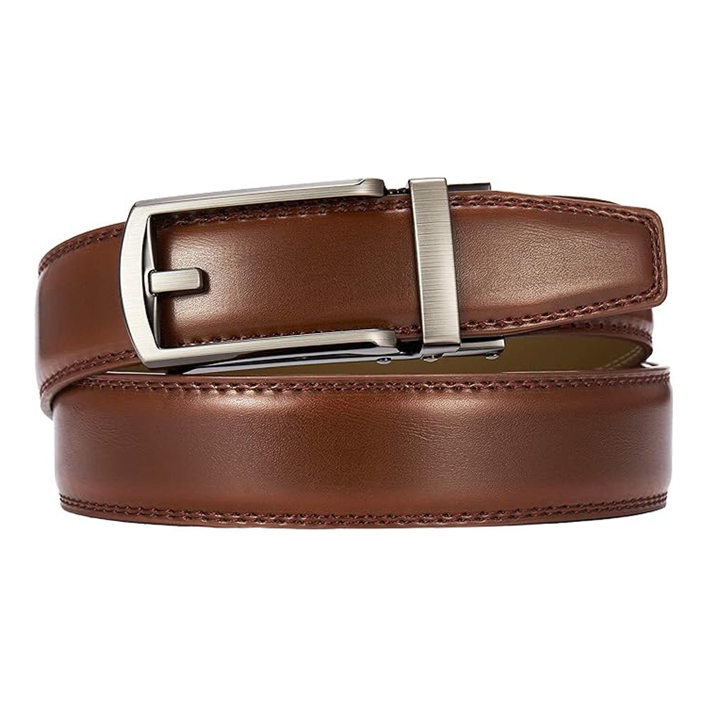 Leather ratchet belt for men with snap fastener – Casual and formal adjustable style