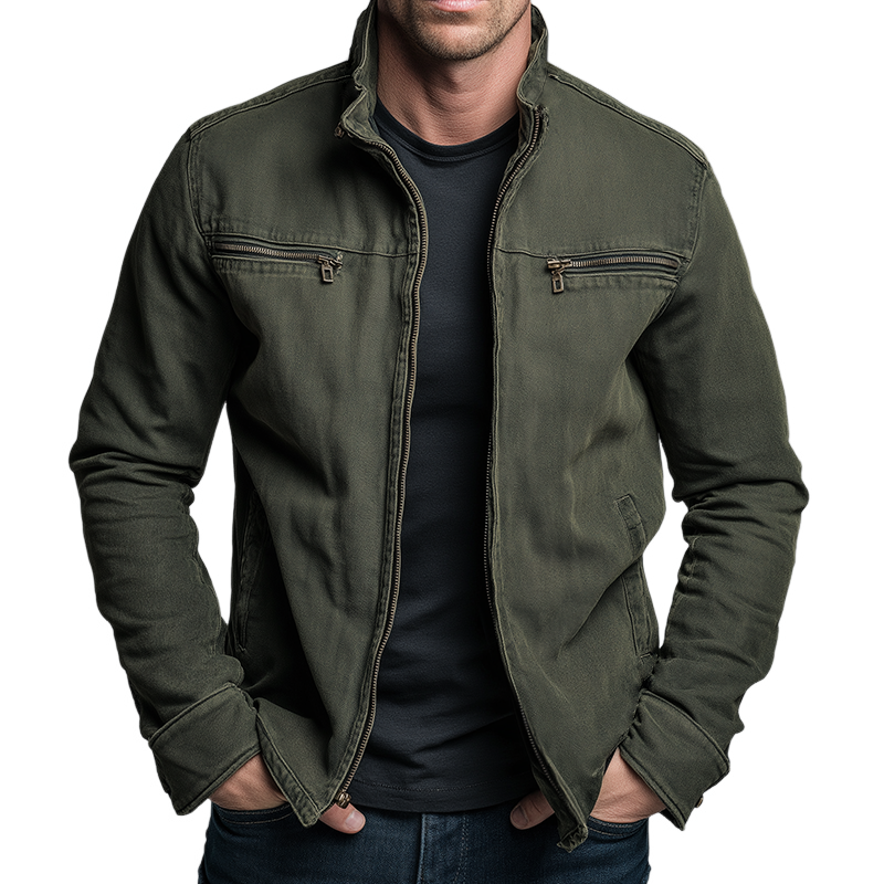 Men's cotton jacket vintage style - Zipped and casual