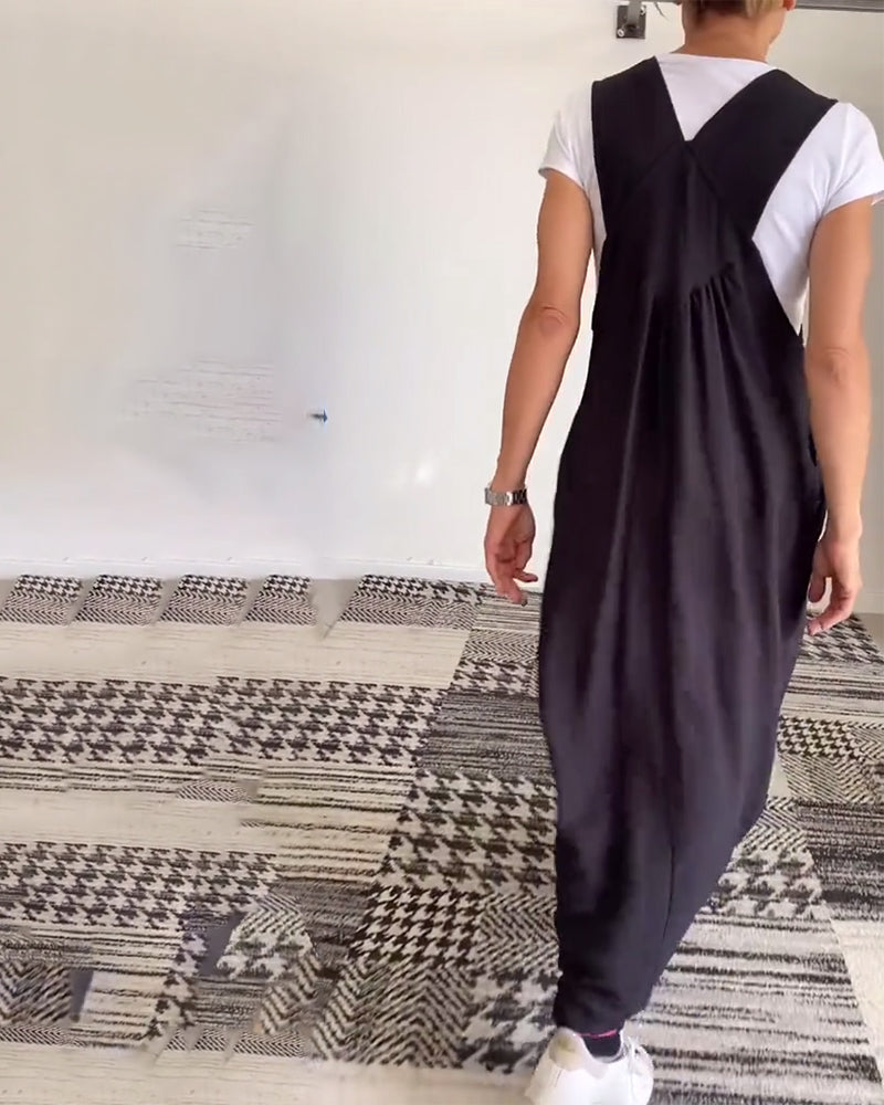 Robe Salopette Maxi Élégante Femme – Style Décontracté Chic Fluide Sans Manches