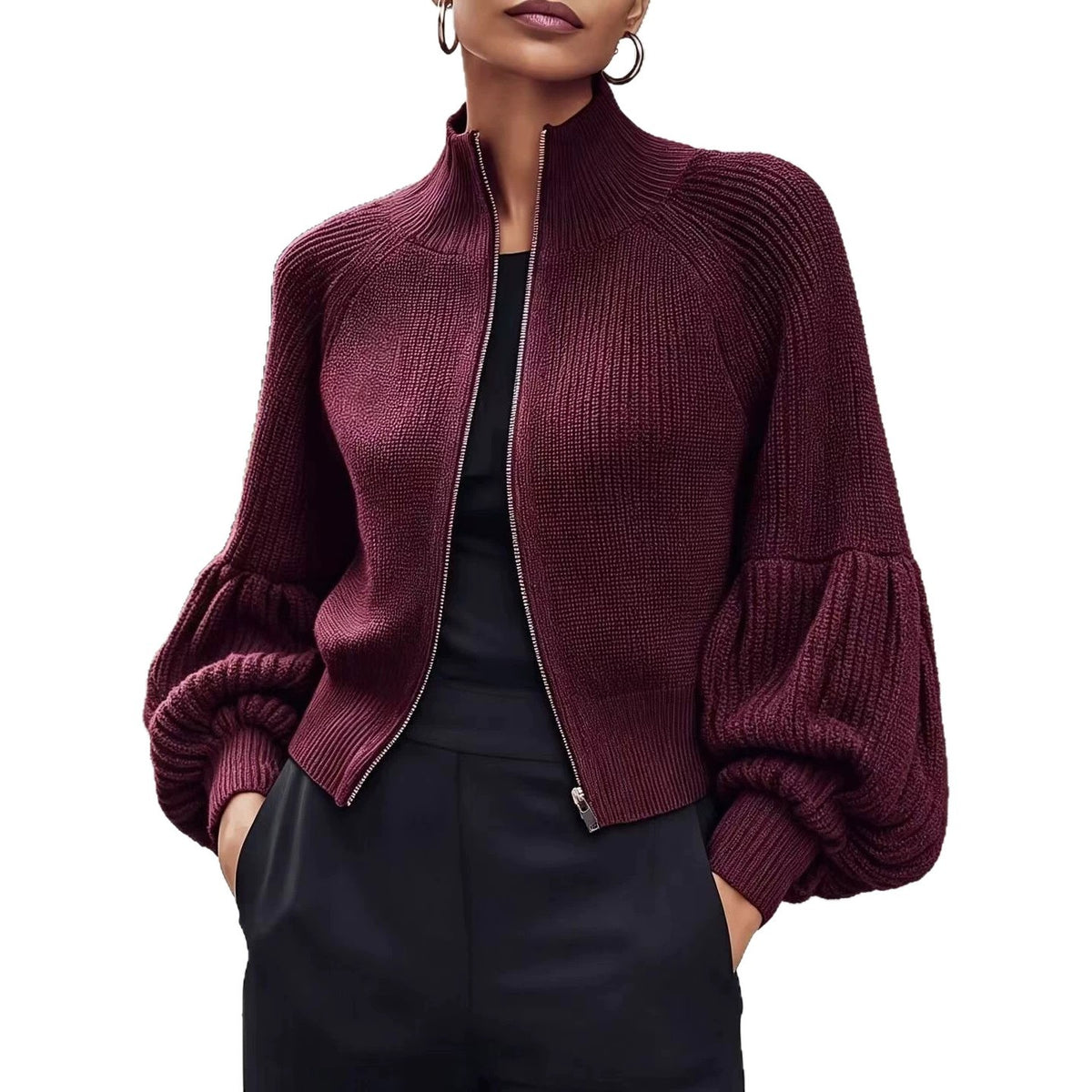 Women's fuzzy lantern-sleeve sweater - Soft and textured