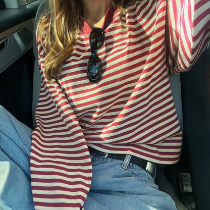 Retro Color-Block Striped Women's Top – Casual, Comfortable Everyday Style