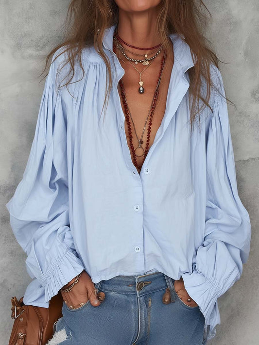 Women's blouse with ruffled cuffs in cotton – Elegant and lightweight with long sleeves