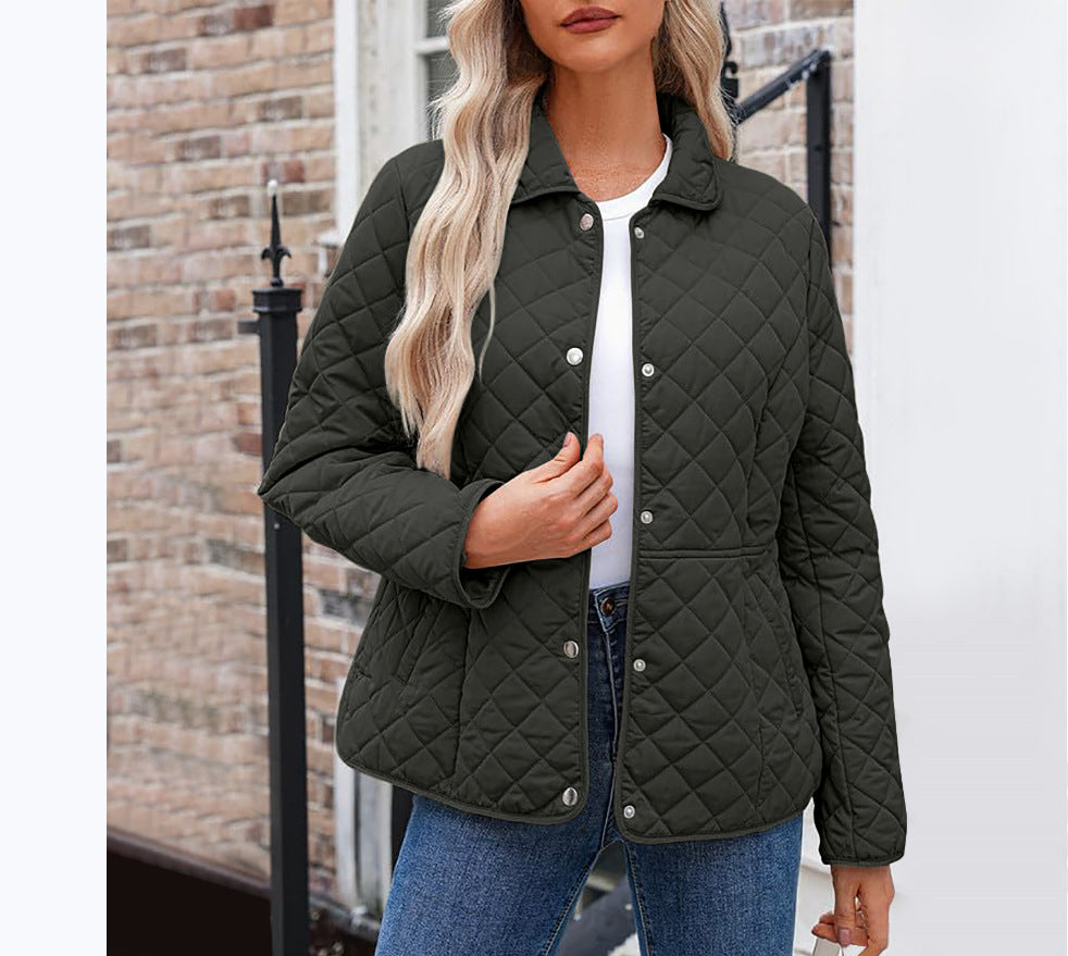 Solid Women's Quilted Jacket – Casual Style with a Warm Notched Collar