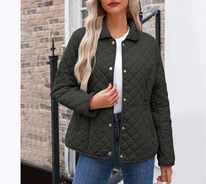Solid Women's Quilted Jacket – Casual Style with a Warm Notched Collar