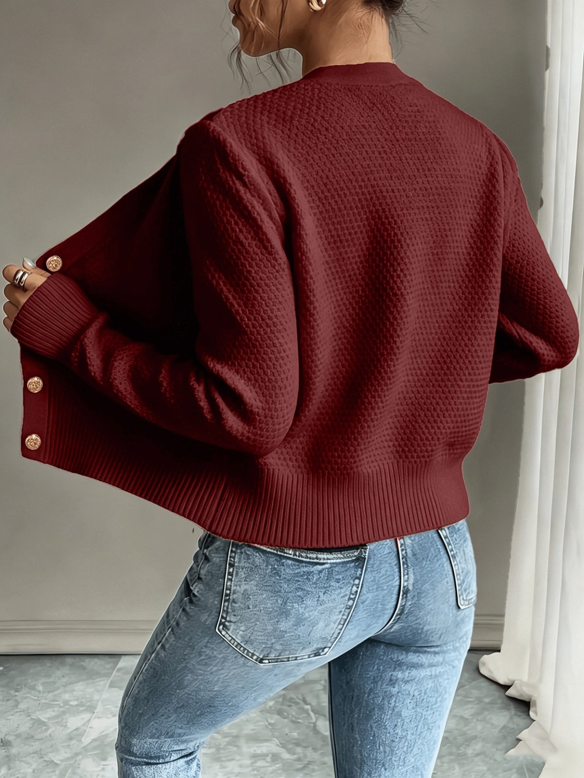 Cárdigan de punto trenzado para mujer con botones - Elegante y suave