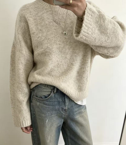 Loose-fit women's solid-color knitted sweater – Soft and easy to wear