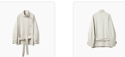Women's Double-Breasted Stand-Collar Jacket – Elegant Fitted Style for Petite Sizes