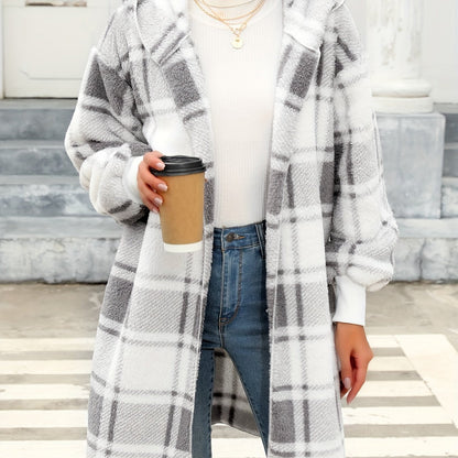 Women's plaid hooded cardigan - Soft and casual