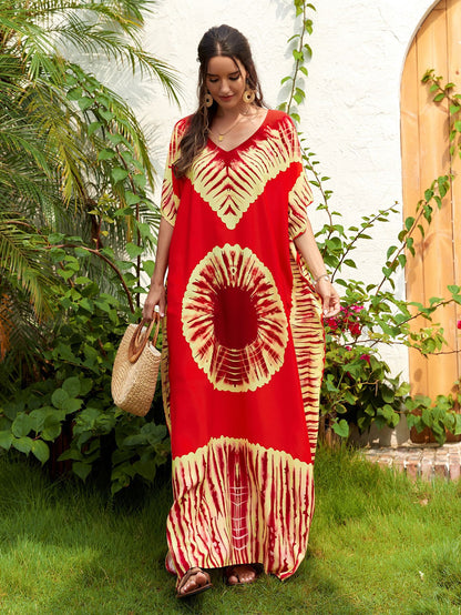Vestido largo estampado para mujer con cuello en V - Ligero y veraniego
