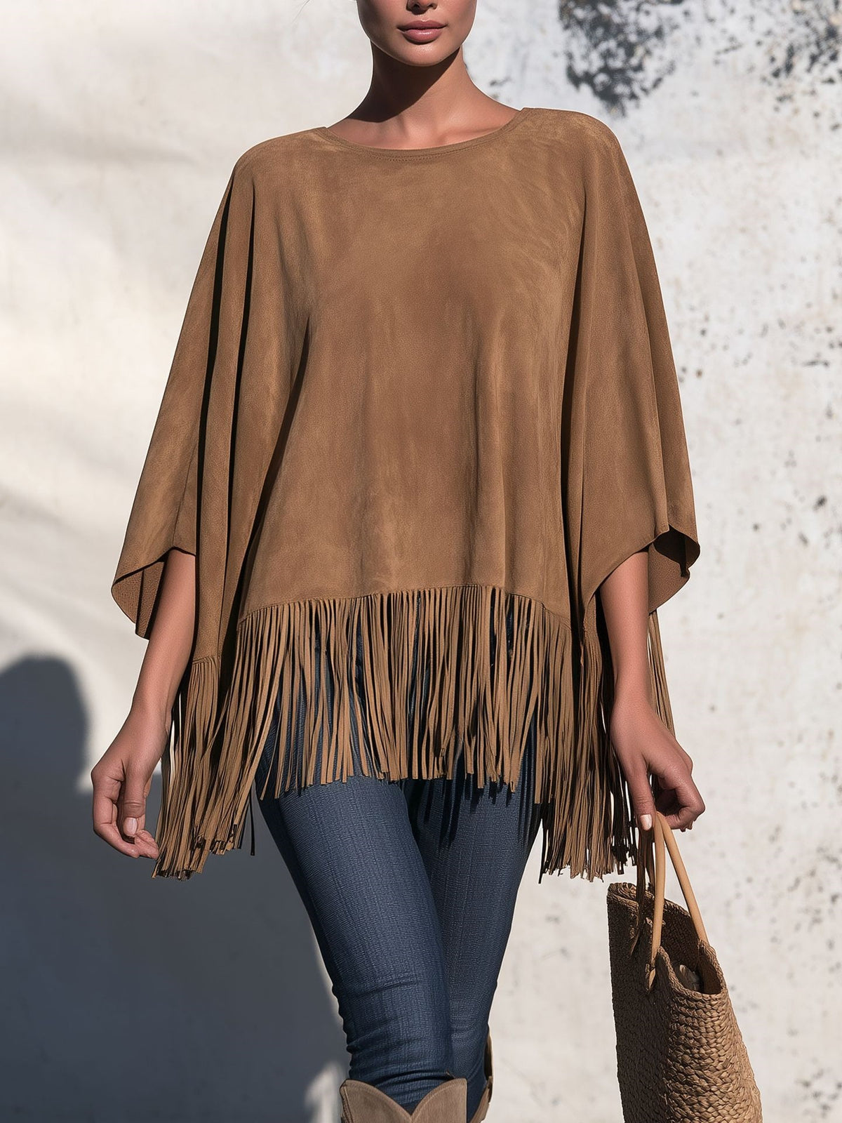 Chemisier femme ample col rond a franges - Fluide et original