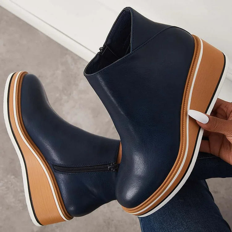Bottines à plateforme en cuir avec fermeture éclair pour femme – Confort et style quotidien