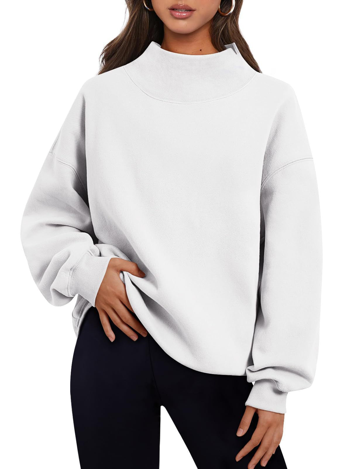 Felpa da donna a collo alto e vestibilità ampia – Modello casual e confortevole da indossare sopra