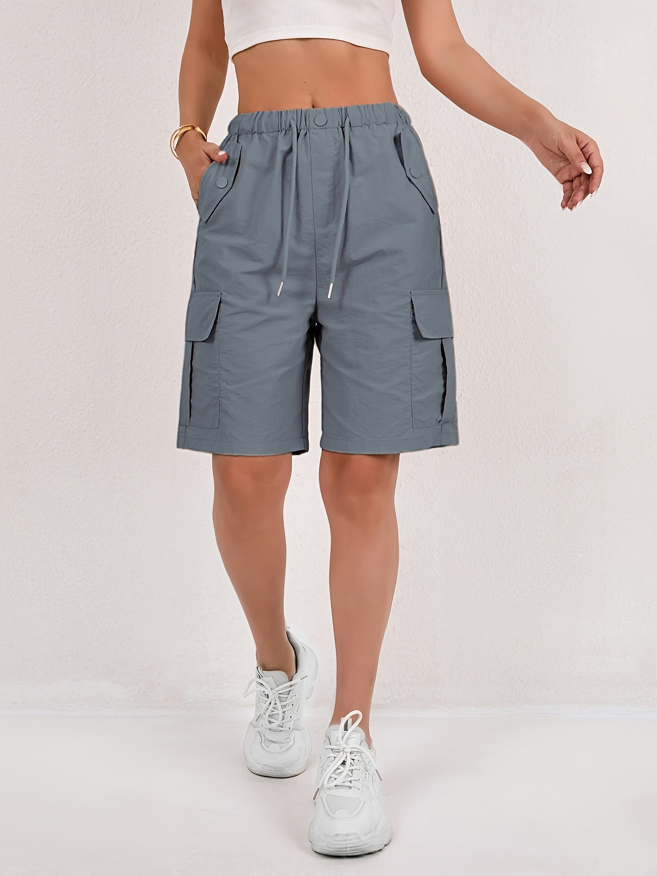 Short cargo Via rose poudré taille élastique femme