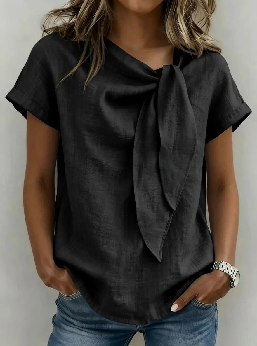 Camiseta de mujer de manga corta en algodón mezclado ligero