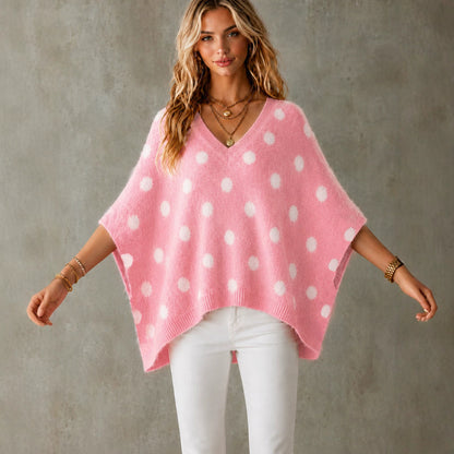 Top da donna in maglia a pois con scollo a V - Leggero e originale
