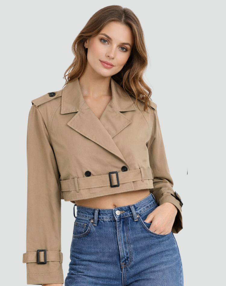 Trench femme court en coton coupe regular - Classique et polyvalent