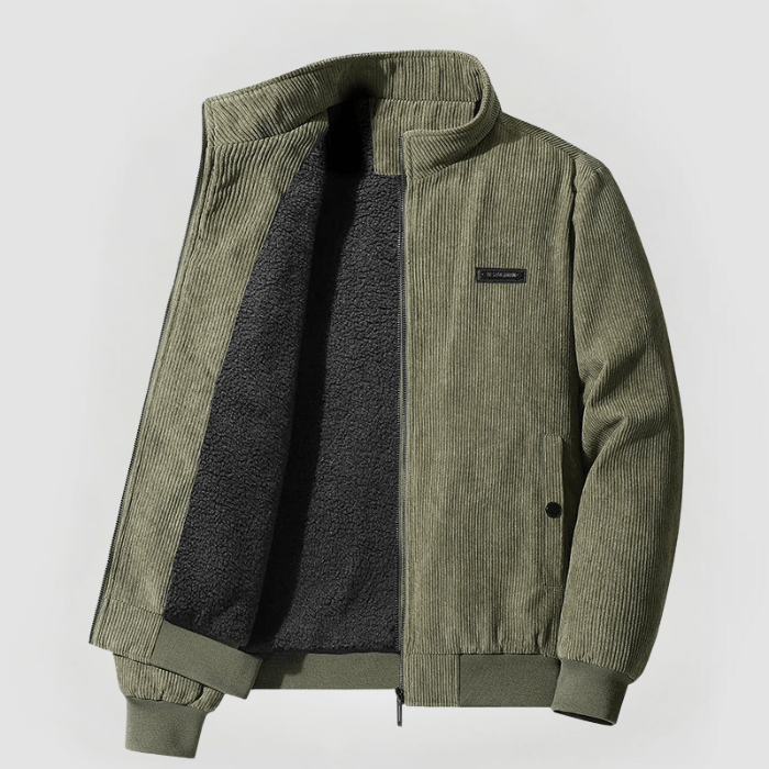 Veste Homme en Velours Côtelé Premium – Col Montant Doublé Polaire Hiver