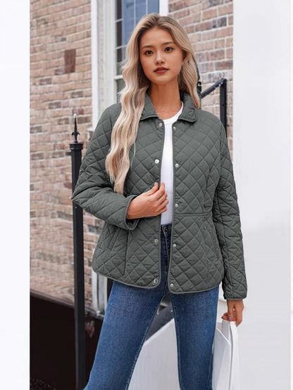 Solid Women's Quilted Jacket – Casual Style with a Warm Notched Collar