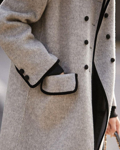 Manteau en laine contrastée premium pour femme – Élégant à boutons