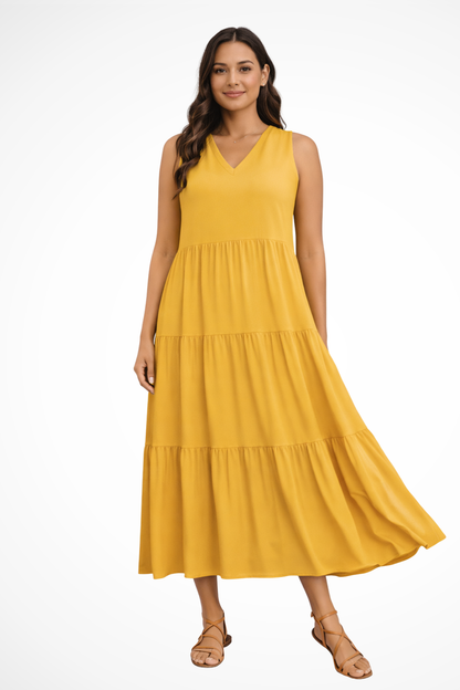 Robe longue sans manches à volants pour femme – Style décontracté d'été, fluide et léger