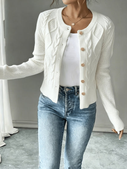 Cárdigan de punto trenzado para mujer con botones - Elegante y suave