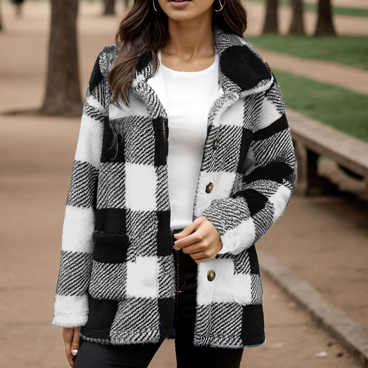 Women's plaid plush coat - Warm and practical
