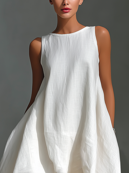 Robe midi sans manches en lin femme - Fluide et asymetrique