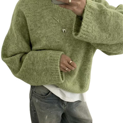 Loose-fit women's solid-color knitted sweater – Soft and easy to wear