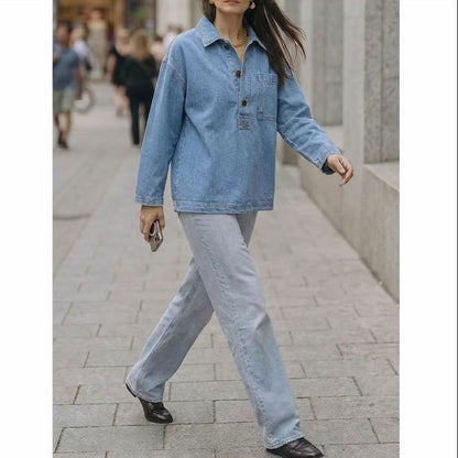 Chemise denim femme bleu delave - Vintage et decontractee