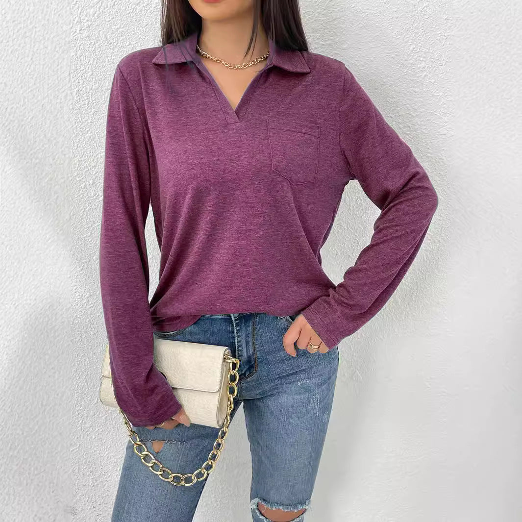 Plain women's top with a notched collar - Simple and comfortable