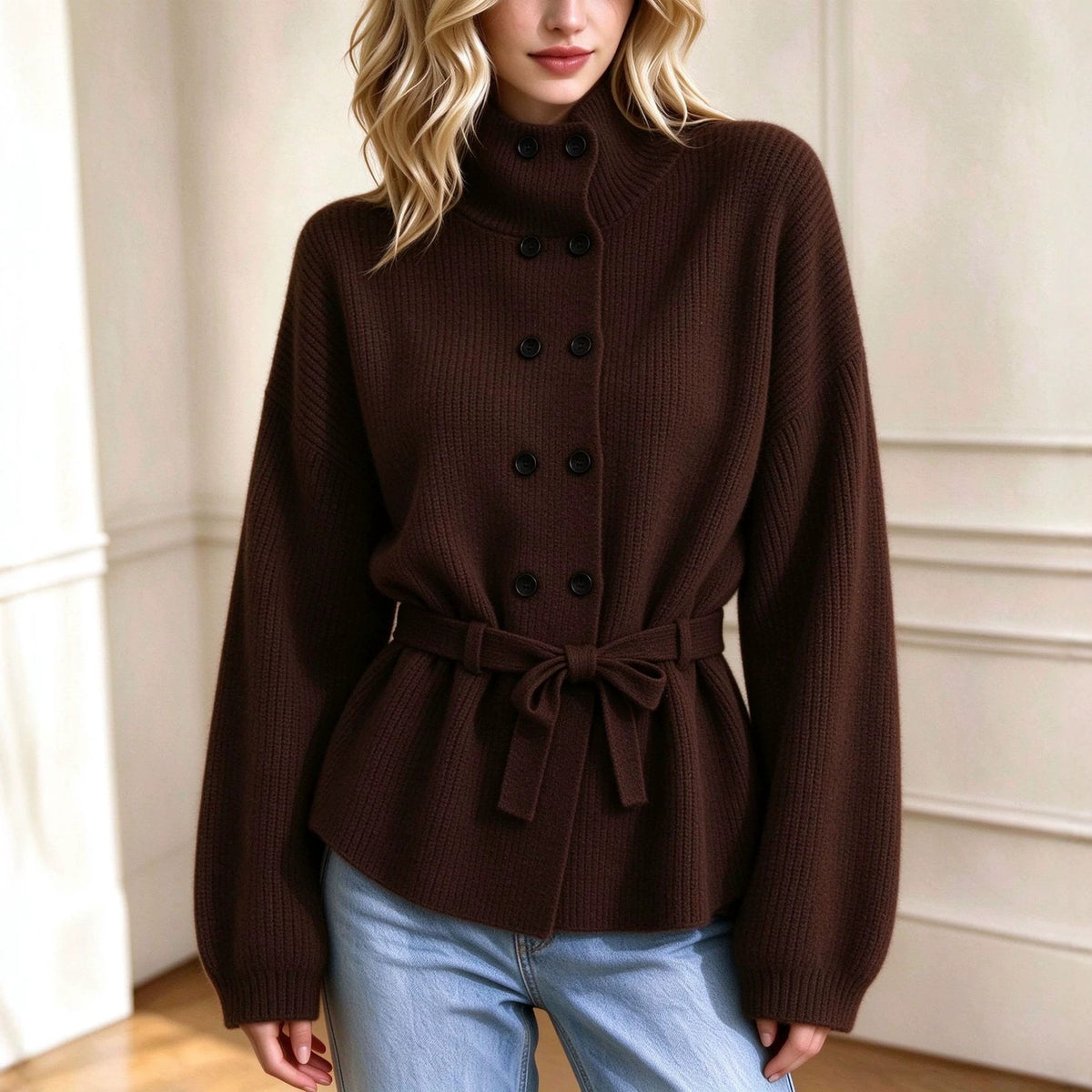Cappotto da donna in maglia doppiopetto – Elegante e caldo