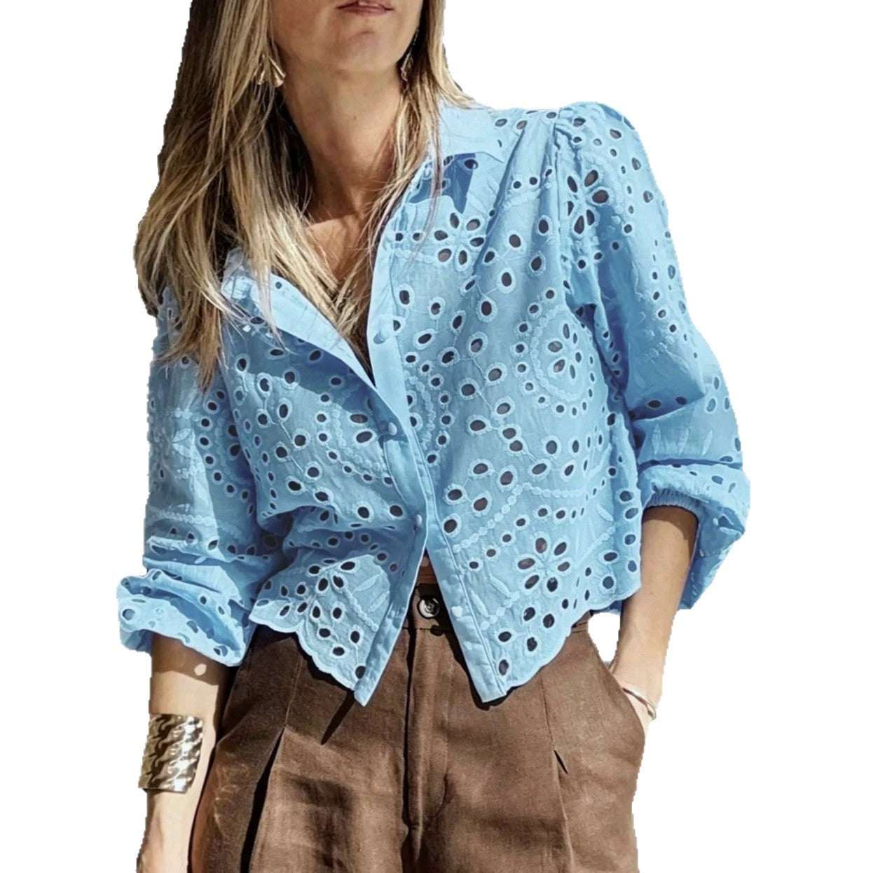 Chemisier femme court brode ajoure - Leger et elegant