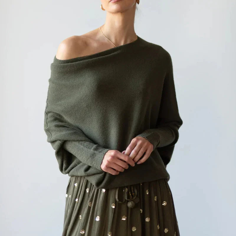 Asymmetrisk draperet damesweater - Flydende og elegant