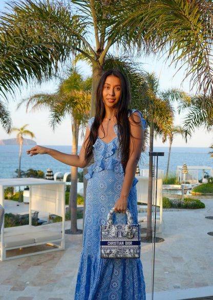 Abito maxi ricamato da donna con schiena scoperta – Elegante ed estivo